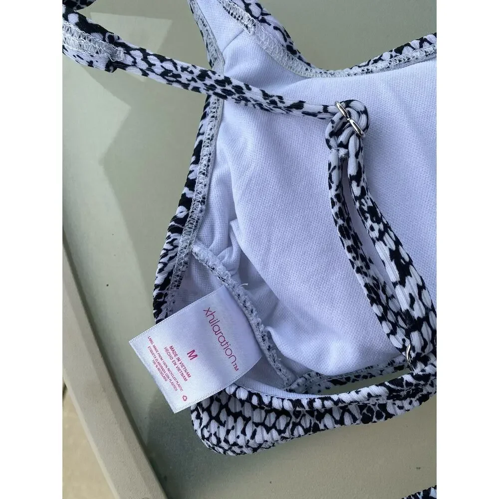 Exhilaration Black/ White Snake Print 2pc Bikini Womens MED High Waisted Bottom‎